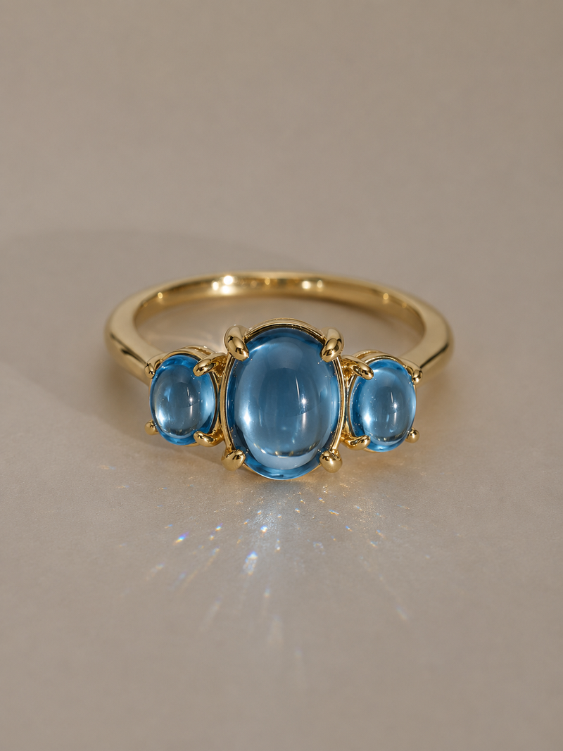Birthstone Cabochon Ring - London Blue Topaz in 14K Yellow Gold