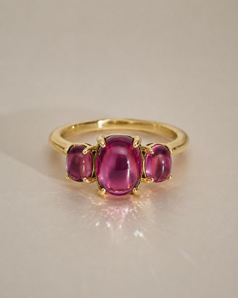 Birthstone Cabochon Ring - Natural Rhodolite Garnet in 14K Yellow Gold