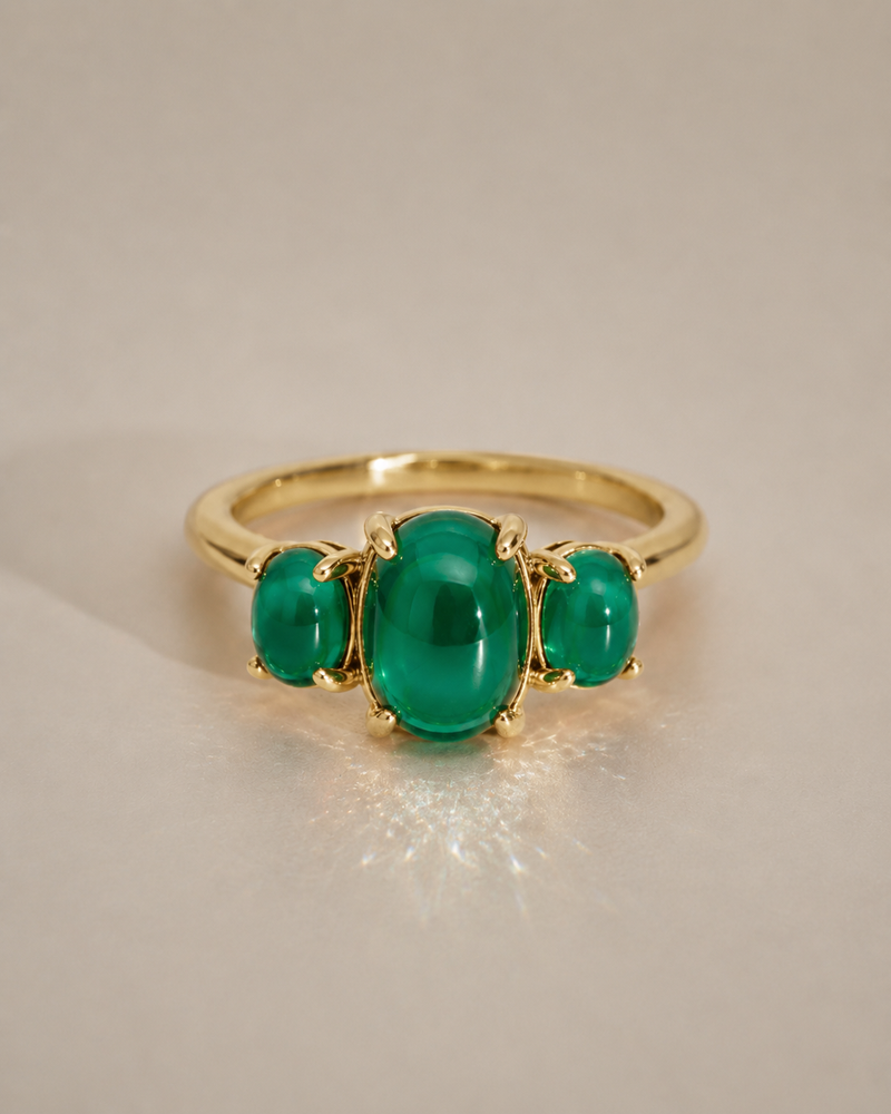 Birthstone Cabochon Ring - Lab-Grown Emerald in 14K Yellow Gold