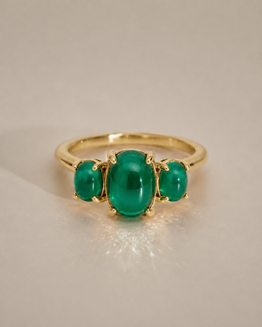 Birthstone Cabochon Ring - Lab-Grown Emerald in 14K Yellow Gold