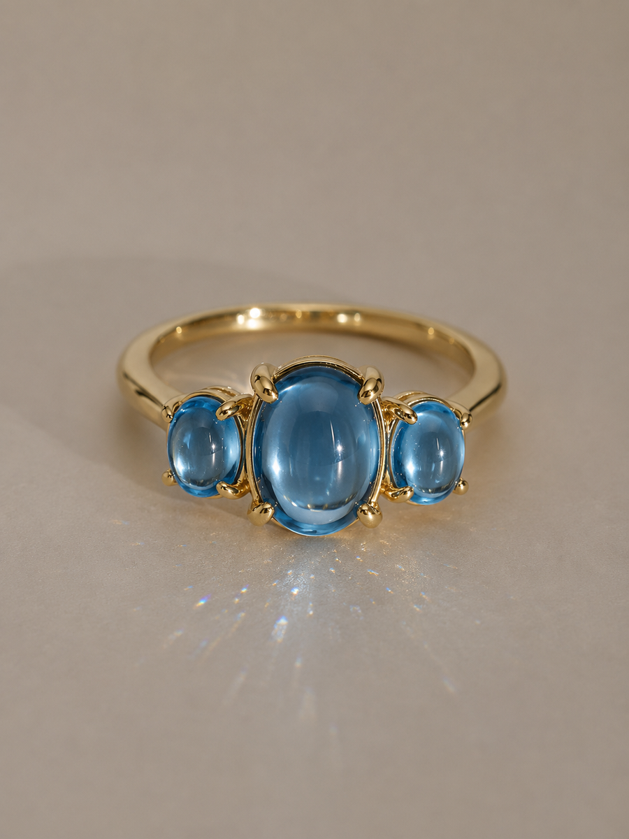 Birthstone Cabochon Ring - London Blue Topaz in 14K Yellow Gold
