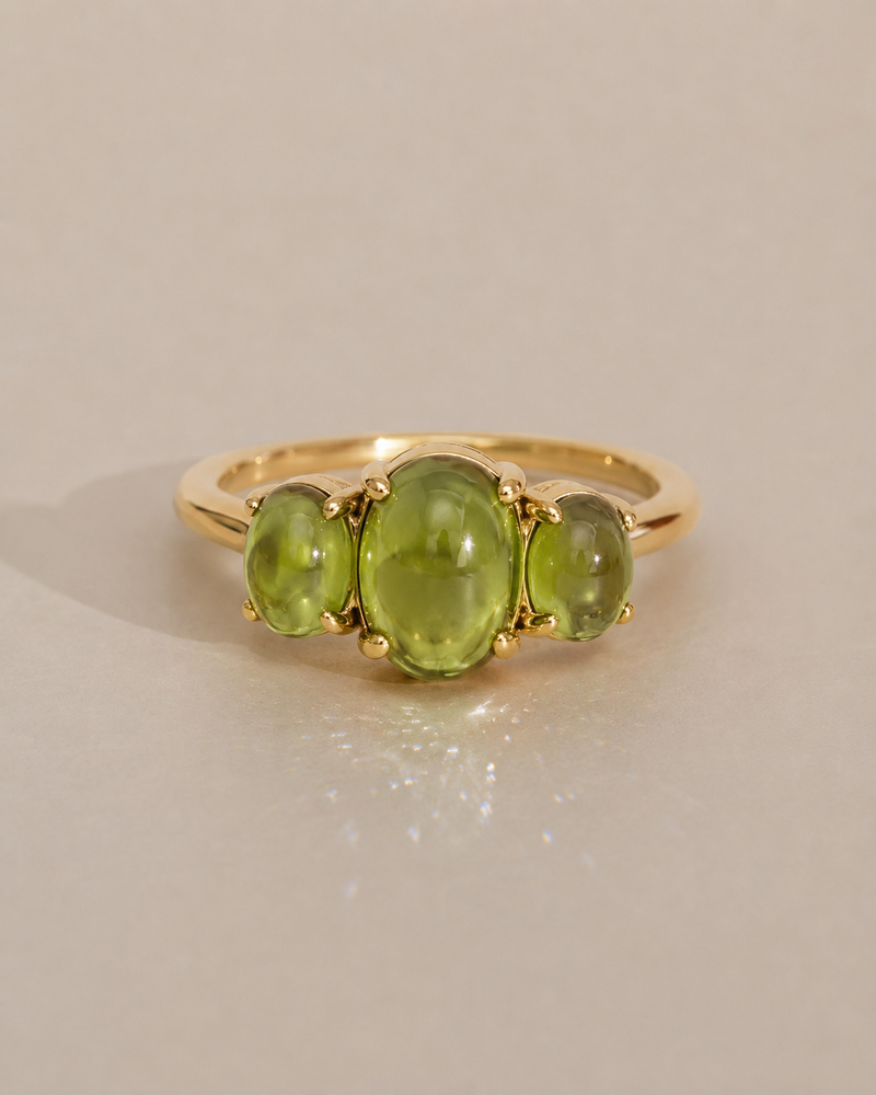 Birthstone Cabochon Ring - Natural Peridot in 14K Yellow Gold