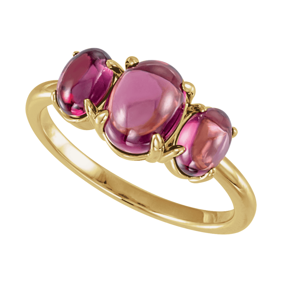 Birthstone Cabochon Ring with Natural Rhodolite Garnet in 14K Yellow Gold - Front View