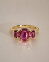 Birthstone Cabochon Ring - Natural Rhodolite Garnet in 14K Yellow Gold