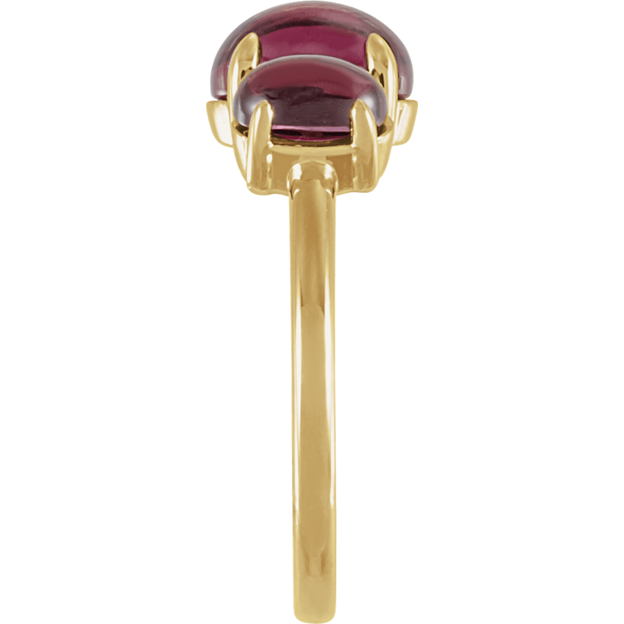 Birthstone Cabochon Ring with Natural Rhodolite Garnet in 14K Yellow Gold - Side Profile
