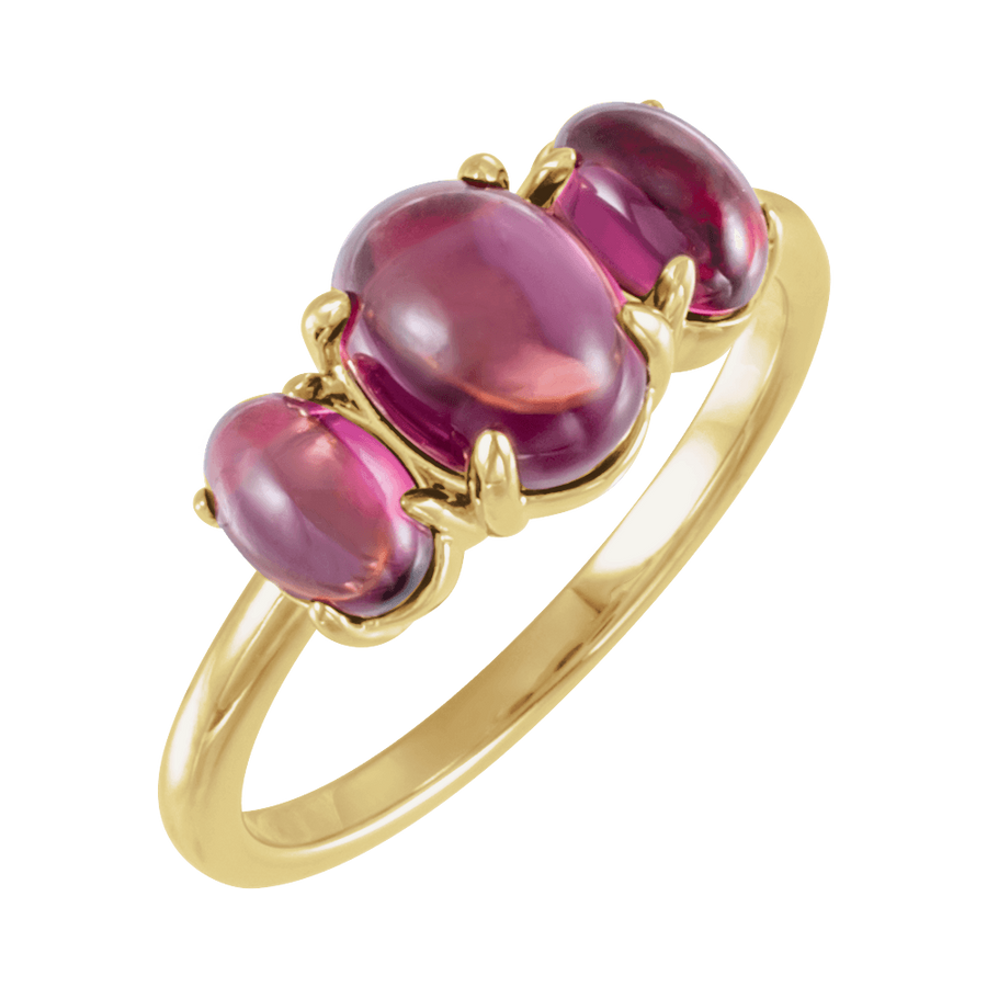 Birthstone Cabochon Ring with Natural Rhodolite Garnet in 14K Yellow Gold - Three Quarter View