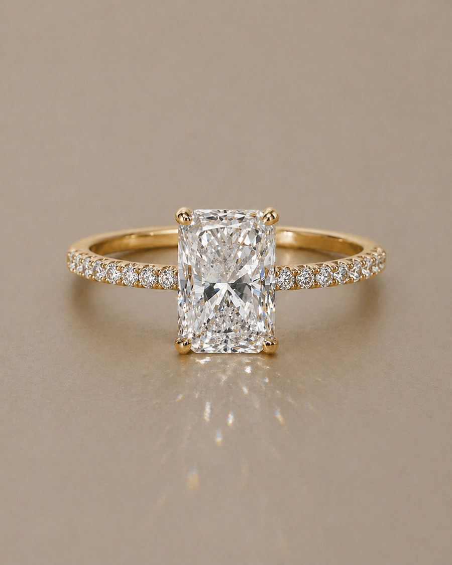 The Destin - 2ct radiant cut with 1/2 pavé band