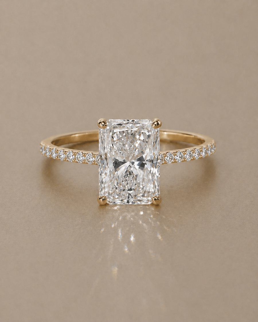 The Destin - 3ct radiant cut with 1/2 pavé band