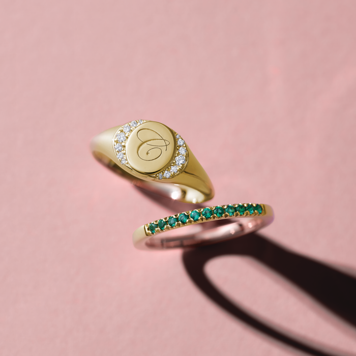 Diamond Halo Engravable Signet Ring in 14K Gold - lifestyle