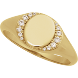 Diamond Halo Engravable Signet Ring in 14K Gold - angle view