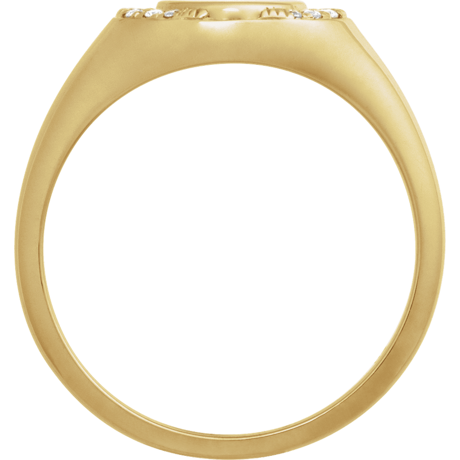 Diamond Halo Engravable Signet Ring in 14K Gold - back view