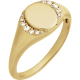 Diamond Halo Engravable Signet Ring in 14K Gold - front view