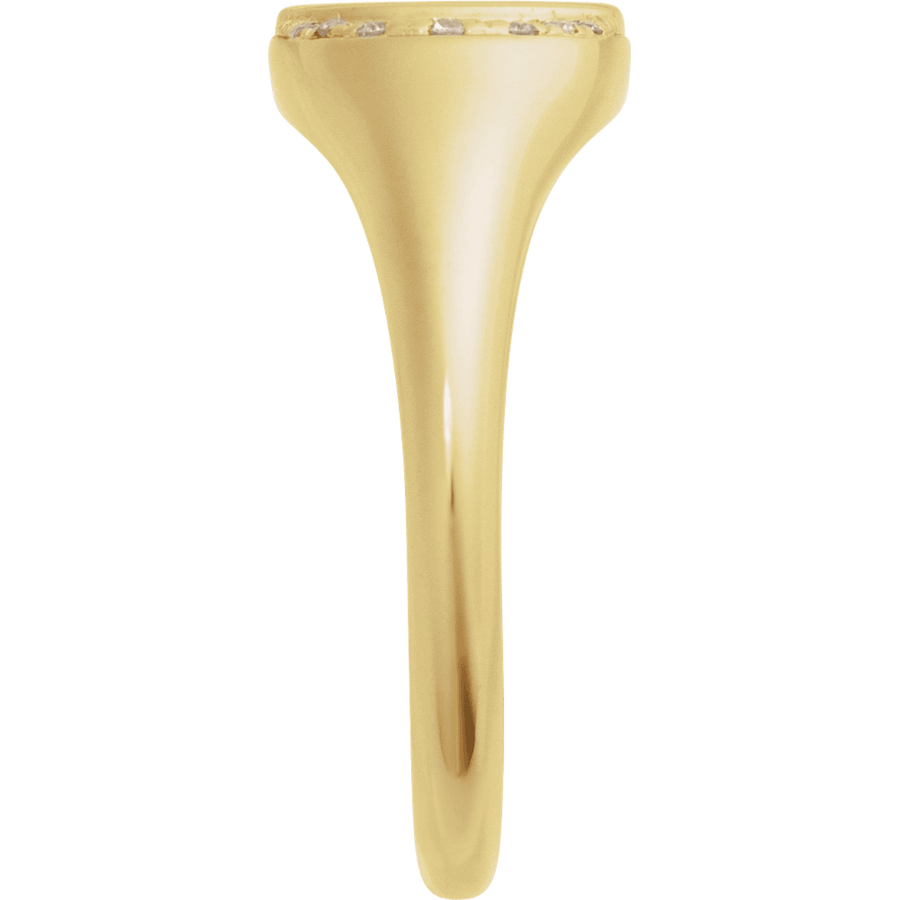 Diamond Halo Engravable Signet Ring in 14K Gold - side profile