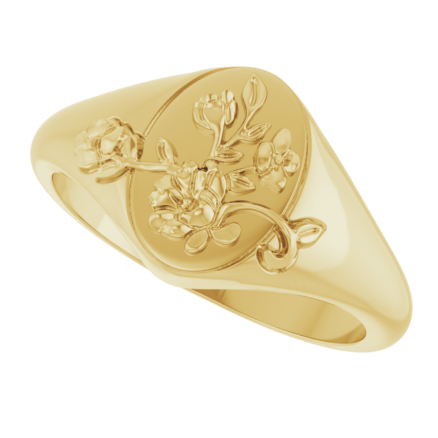 Floral Signet Ring in 14K Gold - angle view
