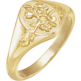Floral Signet Ring in 14K Gold - detail view