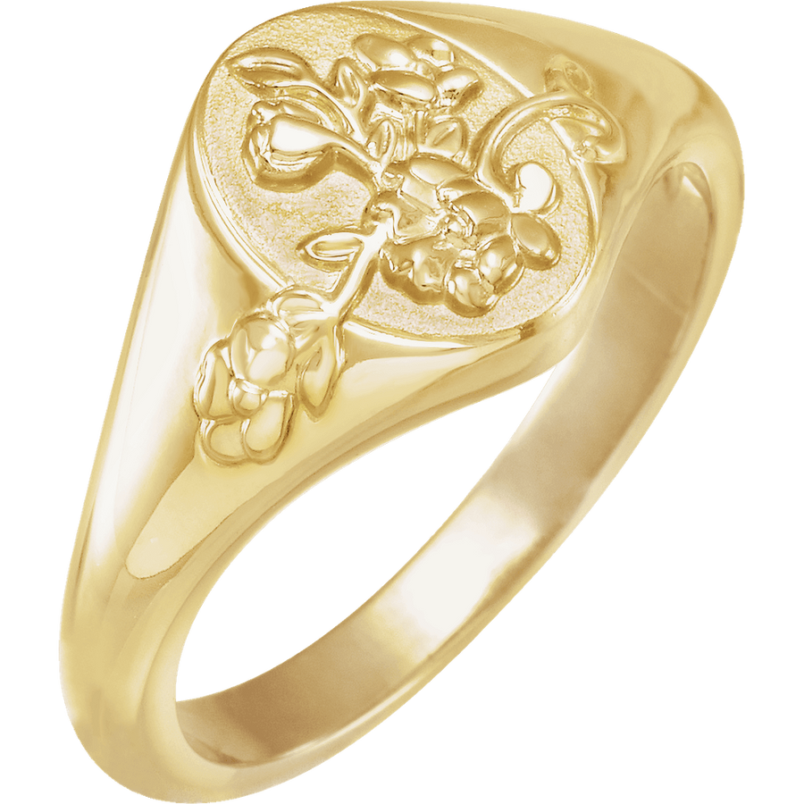 Floral Signet Ring in 14K Gold - detail view