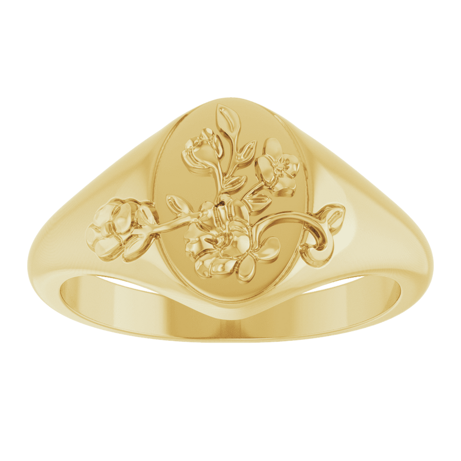 Floral Signet Ring in 14K Gold - front view