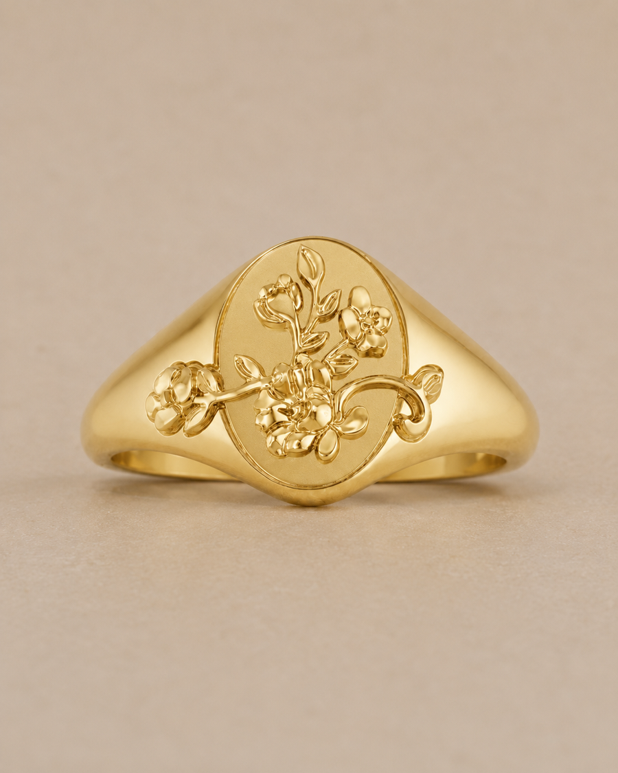 Floral Signet Ring in 14K Gold - lifestyle