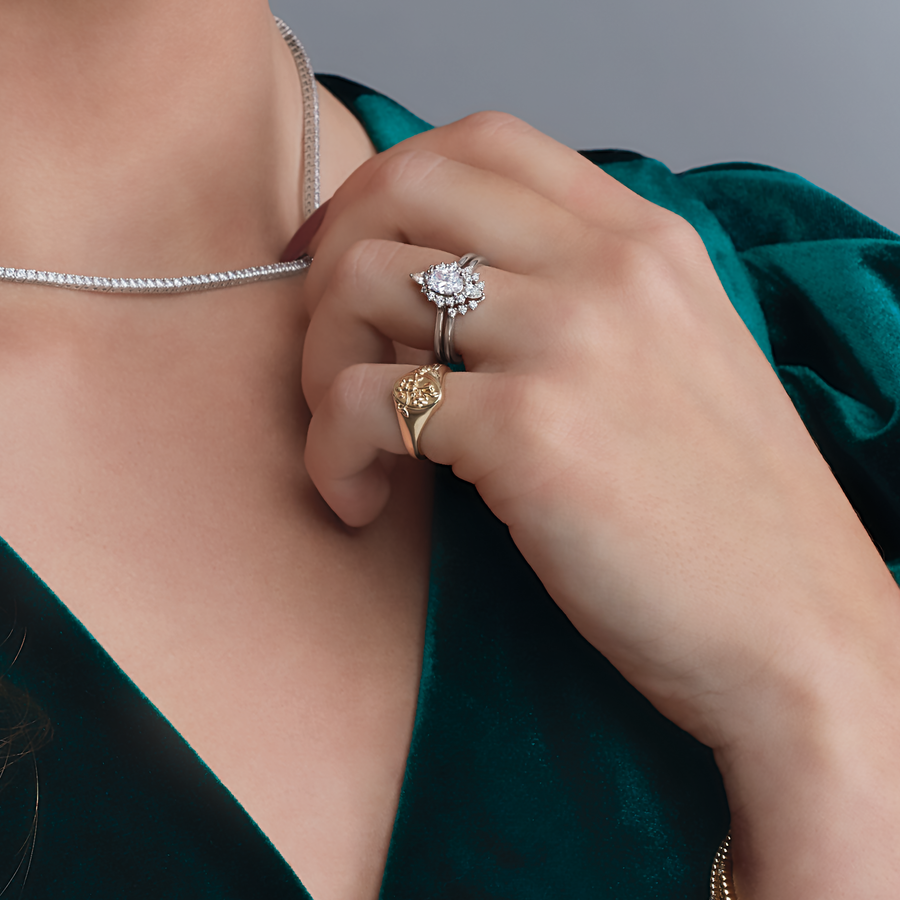 Floral Signet Ring in 14K Gold - on hand
