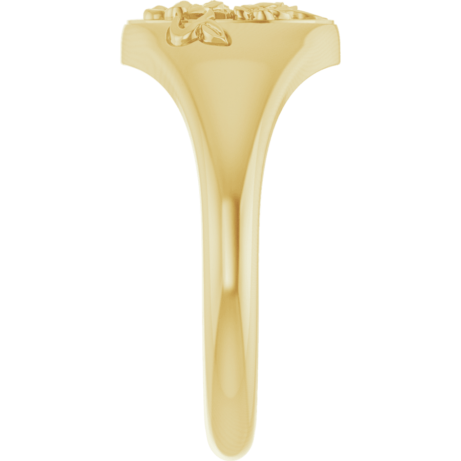 Floral Signet Ring in 14K Gold - side profile