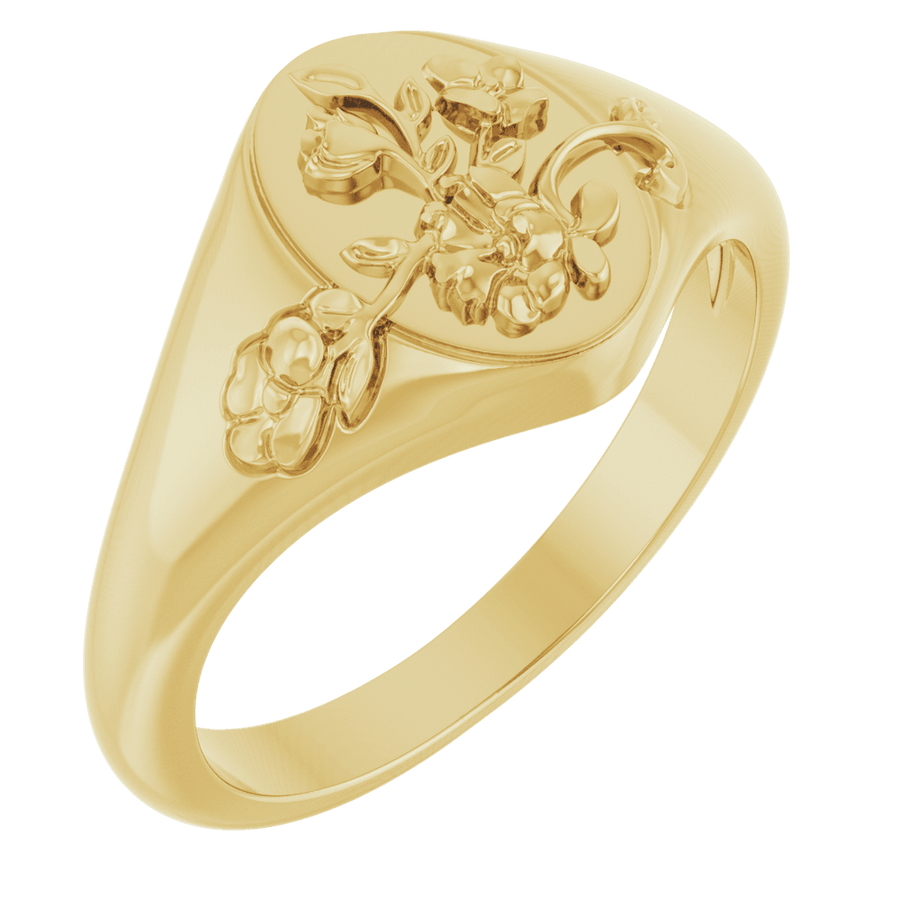 Floral Signet Ring in 14K Gold - three quarter view