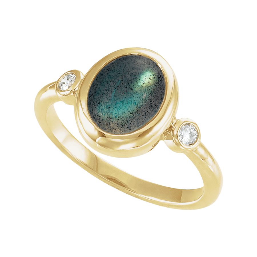 Labradorite Cabochon Ring in 14K Gold - angle view