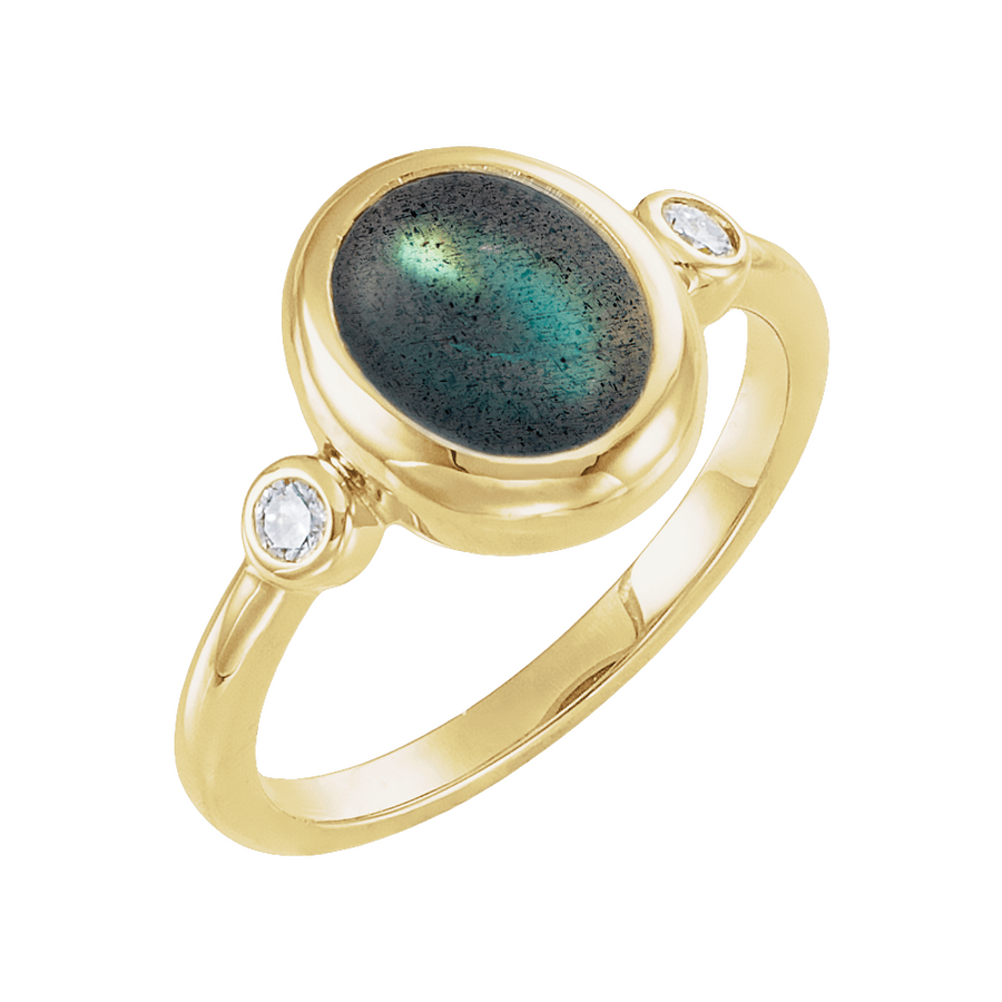 Labradorite Cabochon Ring in 14K Gold - front view