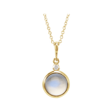 Rainbow Moonstone & Diamond Bezel Pendant in 14K Gold - front view