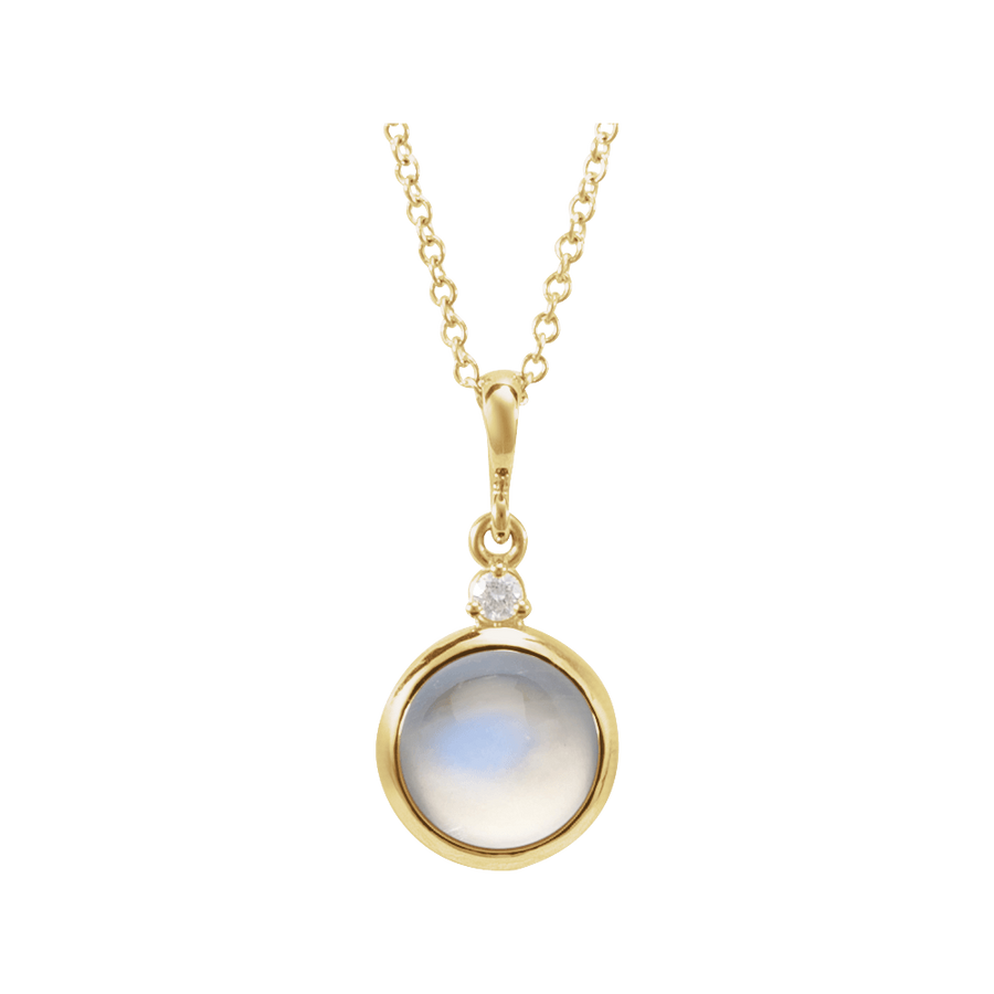 Rainbow Moonstone & Diamond Bezel Pendant in 14K Gold - front view