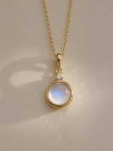 Rainbow Moonstone & Diamond Bezel Pendant in 14K Gold - lifestyle