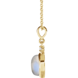 Rainbow Moonstone & Diamond Bezel Pendant in 14K Gold - side view