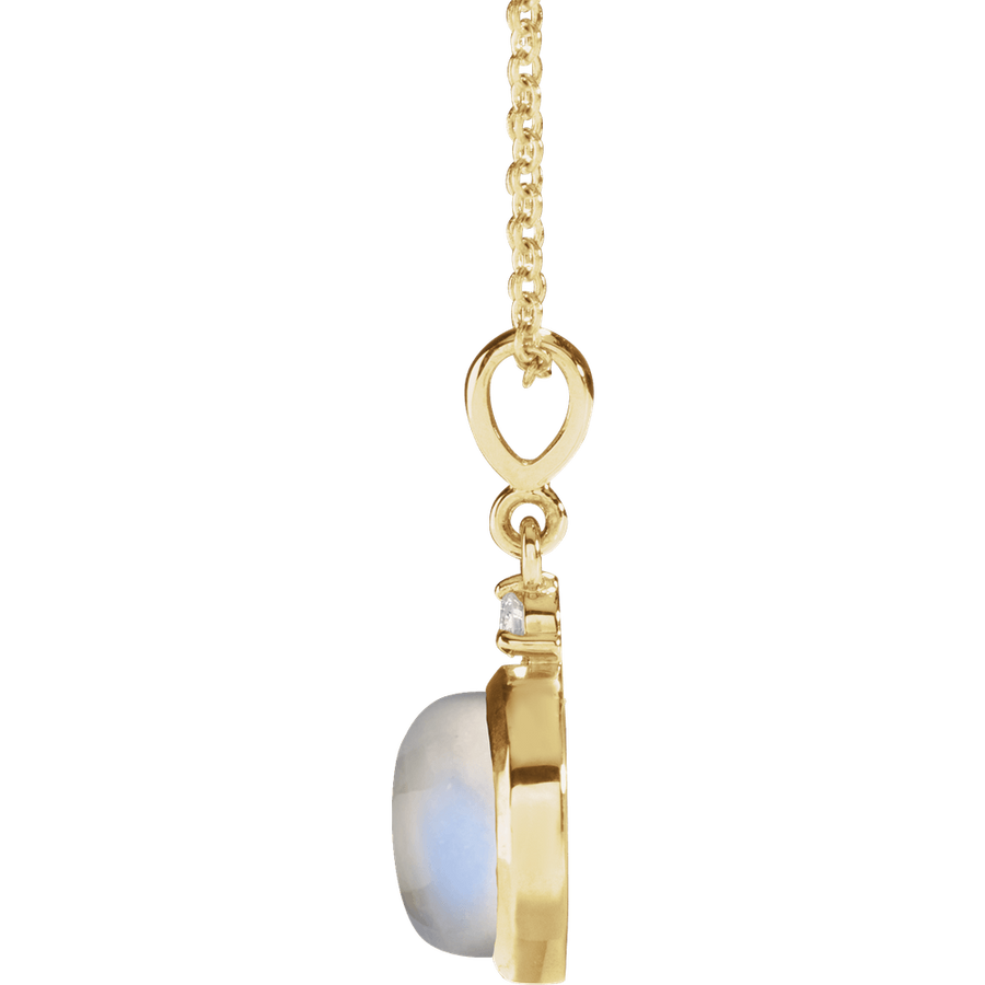 Rainbow Moonstone & Diamond Bezel Pendant in 14K Gold - side view