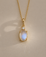 Rainbow Moonstone & Diamond Pendant with Chain in 14K Gold - lifestyle