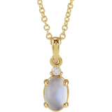 Rainbow Moonstone & Diamond Pendant Necklace in 14K Gold - front view