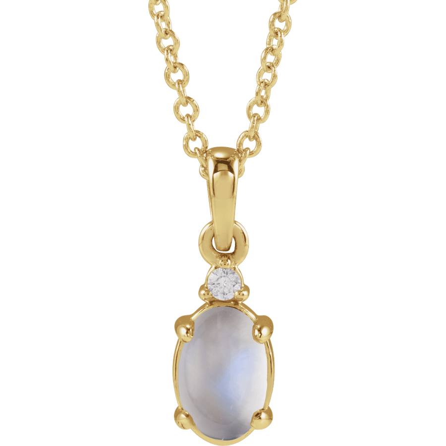 Rainbow Moonstone & Diamond Pendant Necklace in 14K Gold - front view