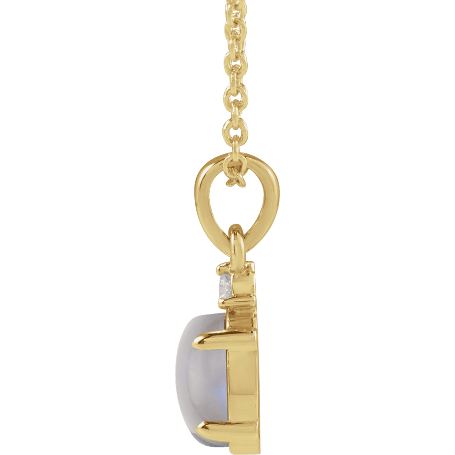 Rainbow Moonstone & Diamond Pendant Necklace in 14K Gold - side view