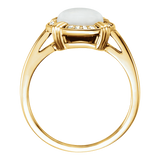White Opal & Diamond Halo Ring in 14K Gold - back view