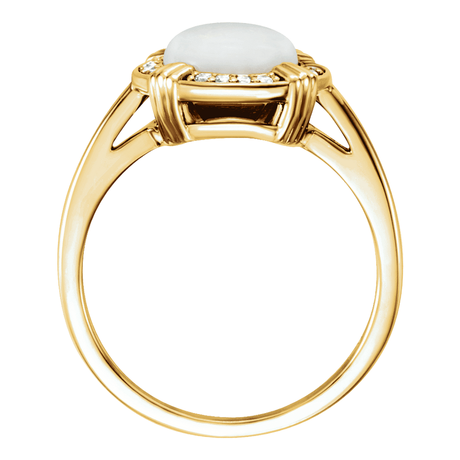 White Opal & Diamond Halo Ring in 14K Gold - back view