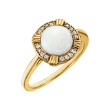White Opal & Diamond Halo Ring in 14K Gold - front view